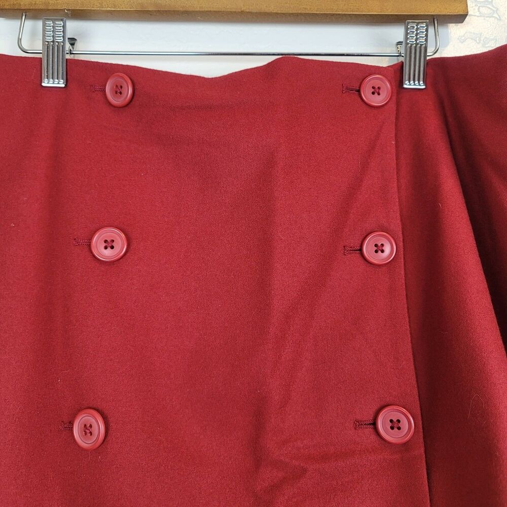 Ann Taylor Red Wool Blend Double Button Wrap Skirt Size 14 Workwear Fall Style - Picture 4 of 6